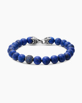 Spiritual Beads Bracelet in Sterling Silver with Lapis and Pavé Sapphire Station, 8mm